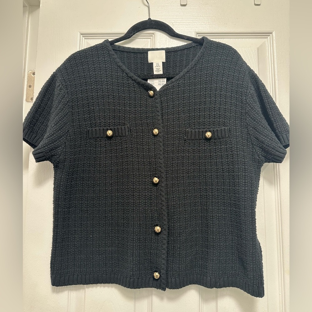 H&M Black Textured Knit Sweater